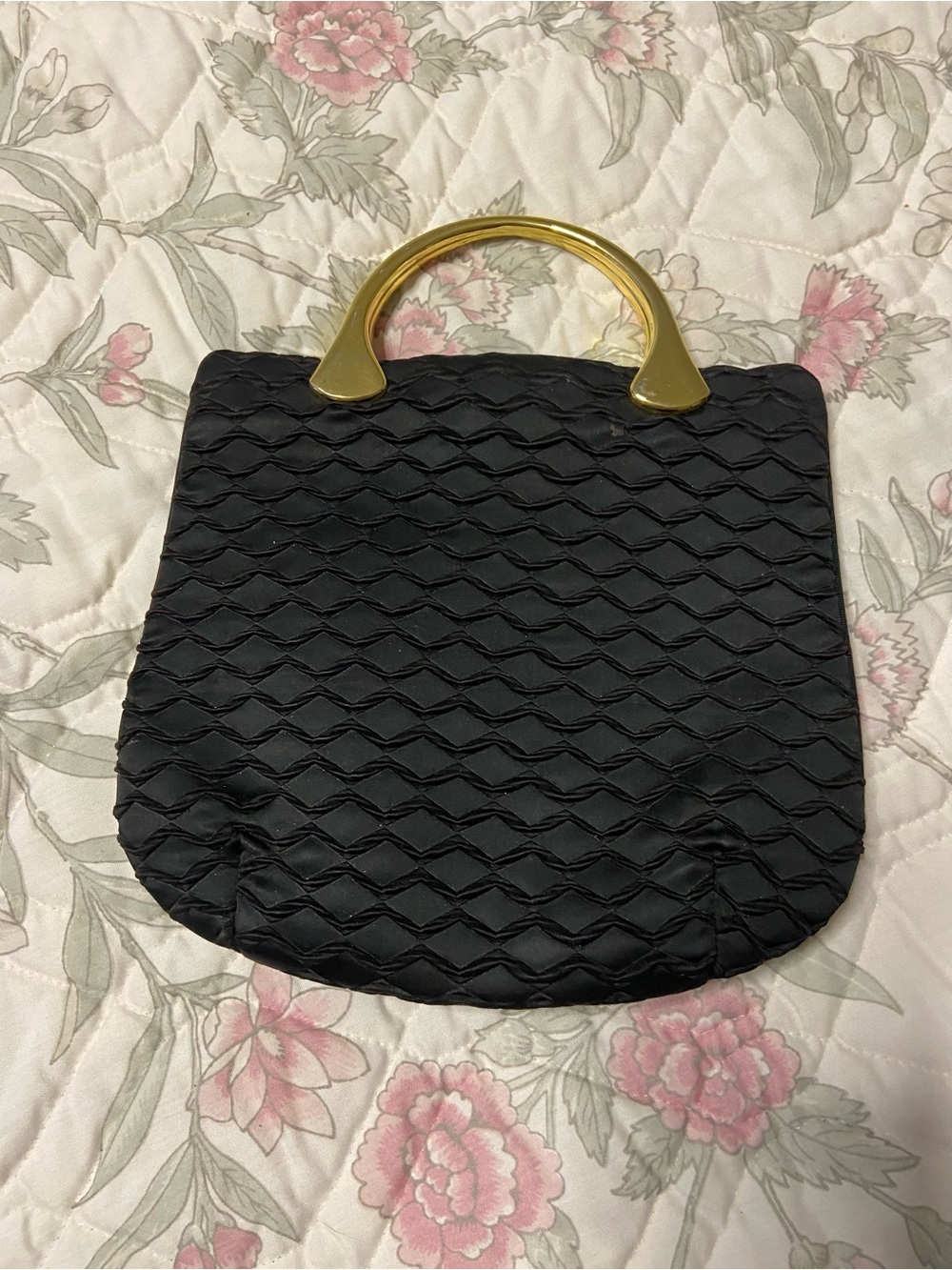 MISS LEWIS Black CLASSY Textured Gold-tone Top Handle Handbag VINTAGE